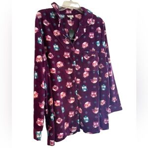 Avenue Pajama Bottoms Owl Purple Long Sleeve Button Up Size 22/24 NWT